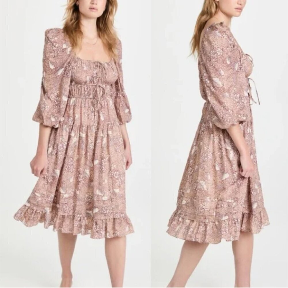 Ulla Johnson Isla Pleated Midi Dress in Sandalwood Size 2